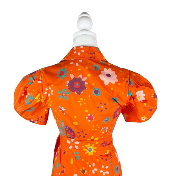 LHD Floral Cotton Poplin Midi Dress 0 Orange NEW - Picture 7 of 10